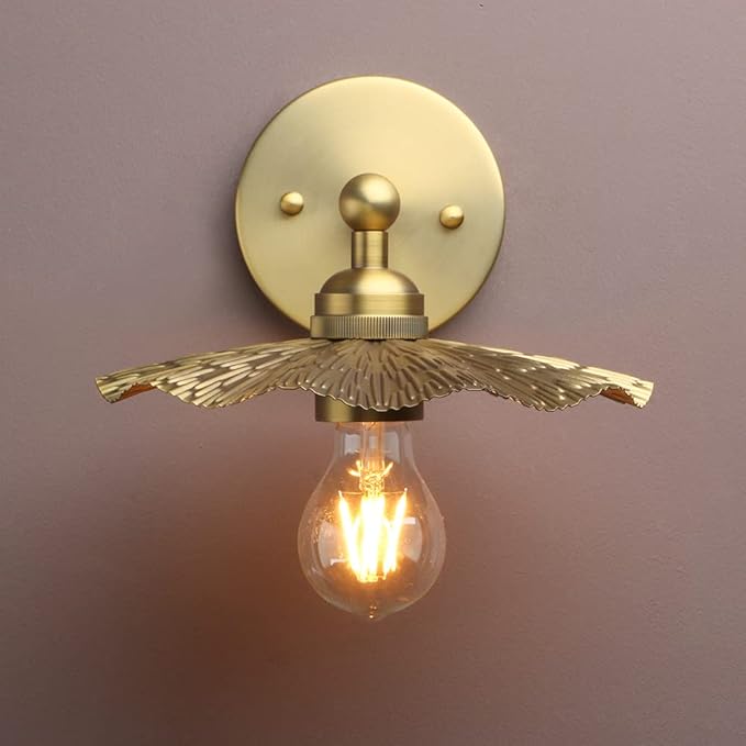 Pathson Set of 2 Metal Wall Sconce Brass Finished, Split Flower Design Wall Lamp Fixture, Home Decor Art Wall Light Hardwired Farmhouse Lighting for Living Room Hallway Bedside