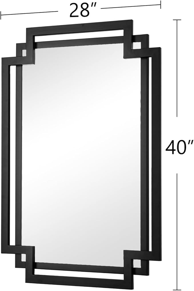 28" x 40" Black Wall Mirror for Decor, Large Bathroom Mirror with Geometric Metal Frame, Modern Rectangular Mirror for Entryway, Dining Room, Fireplace