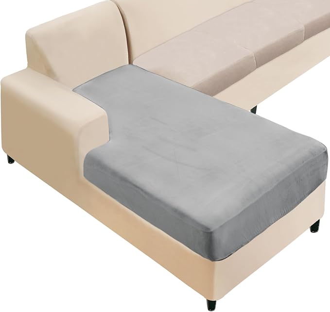 NAISI Sectional Couch Cover 1 Piece Velvet Separate Chaise Lounge Cover Soft Stretch Sofa Slipcovers for Left/Right Chaise Sectional Couch(Chaise Lounge,Light Grey)