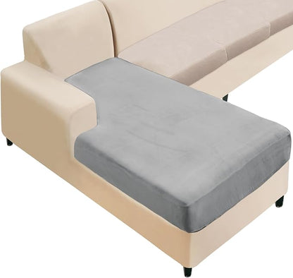 NAISI Sectional Couch Cover 1 Piece Velvet Separate Chaise Lounge Cover Soft Stretch Sofa Slipcovers for Left/Right Chaise Sectional Couch(Chaise Lounge,Light Grey)
