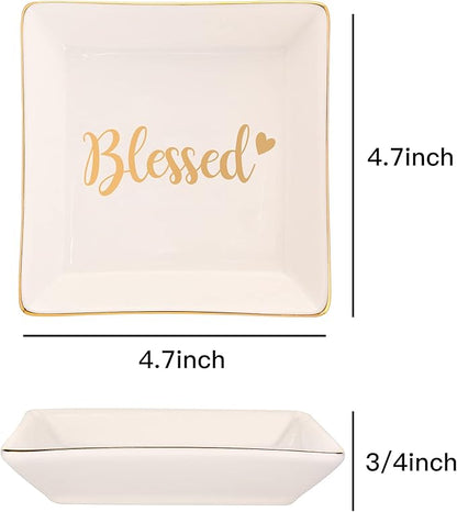Blessed Thank You Gifts for Women Female - Ceramic Ring Trinket Dish, Jewelry Tray-God gifts,Wish Gifts for her - Appreciation Gratitude Gifts for Mom, Daughter, Friend, Teacher, Bridesmaid, Neighbor