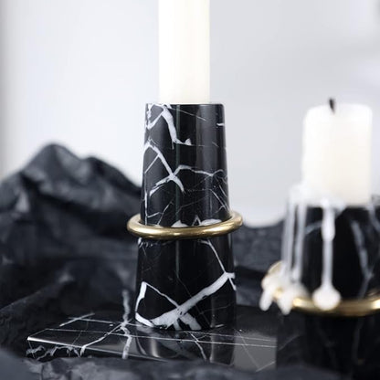 Luxurious Marble Candle Holders Black Candlestick Holders, Set of 2 for 3/4" Taper Candles, Black and Brass Gold, Modern Candle Holders for Table Centerpiece Wedding Home Decor