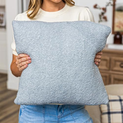SAMIAH LUXE Blue Teddy Boucle Pillow Covers 20x20 2pcs for Home Living Room Decor, Sherpa Textured Decorative Throw Pillow Covers for Boho Decor, Square Throw Cushion Euro Shams for Modern Farmhouse