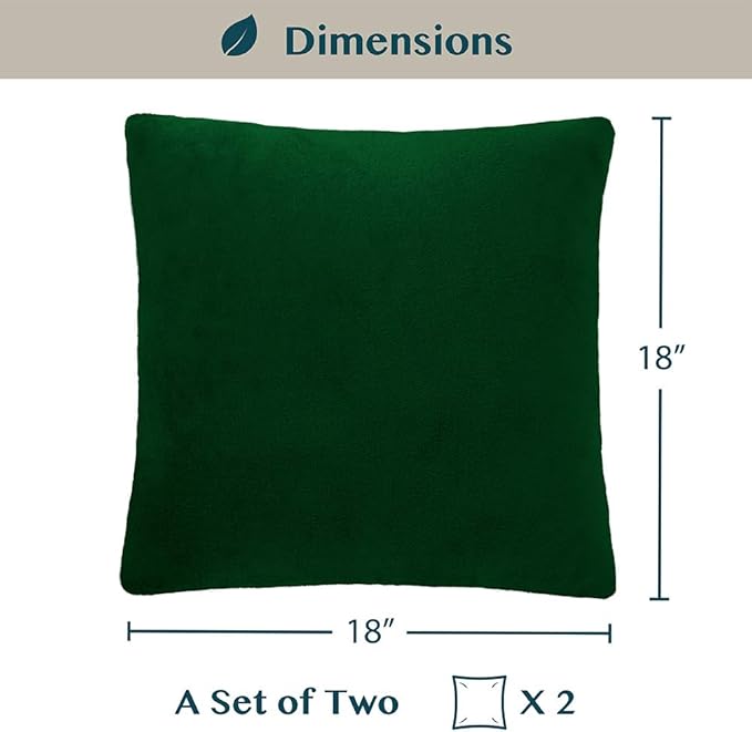 PAVILIA Emerald Green Throw Pillow Covers 18x18 Set of 2, Decorative Pillow Cases for Bed Sofa Couch, Boho Aesthetic Accent Decor Cushion Bedroom Living Room, Velvet Square Euro Sham Cover, Dark Green