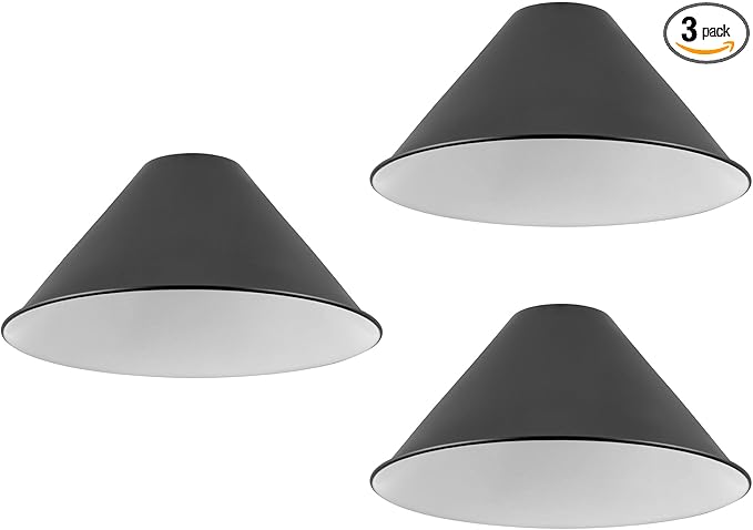 Kira Home 14" Industrial Metal Cone Replacement Shades, 1-5/8" Fitter Opening for Threaded Medium Base Socket, 6.75" x 14.25", Black Finish, 3-Pack