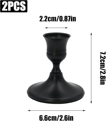2 Pcs Black Taper Candle Holders 2.8 Inch Vintage Short Skinny Metal Candlestick Holders for Table Centerpieces