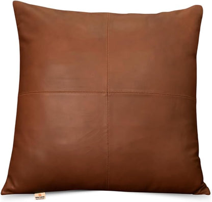 Lambskin Leather Pillow Cover - Sofa Cushion Case - Decorative Throw Covers for Living Room & Bedroom, 22x22 Inches - Camel Antique Plain Pack of 1