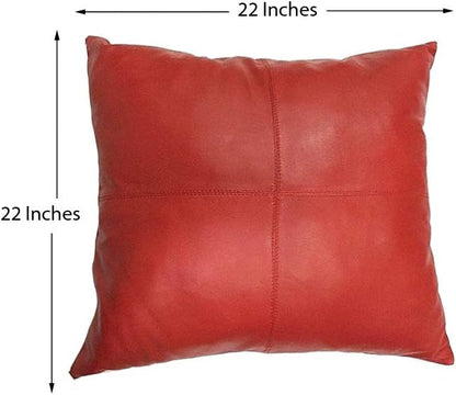 LL LEATHER LOVERS Lambskin Leather Pillow Cover - Sofa Cushion Case - Decorative Throw Covers for Living Room & Bedroom, 18x18 Inches - Red Pack of 1