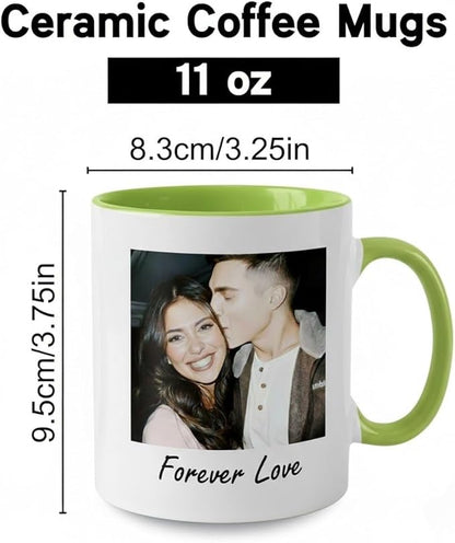 Custom Photo Coffee Mug, Personalized Forever Love Design Ceramic Cup for Anniversary Boyfriend Girlfriend Dishwasher Safe, 11oz (Green)
