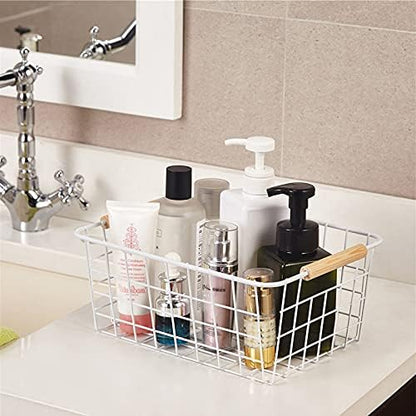 Kitchen Wire Baskets Farmhouse Decor Metal Food Storage Organizer,Household Refrigerator Bin with Built-in Handles for Cabinets, Pantry,Bathroom 4 Packs (white)