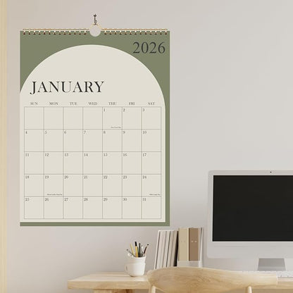 Large Calendar 2026 with Spiral Bound - 18 Month Big Calendar from January 2026 to June 2027, Vertical Large Monthly Calendario 2026 for Wall, 22" x 17", Green
