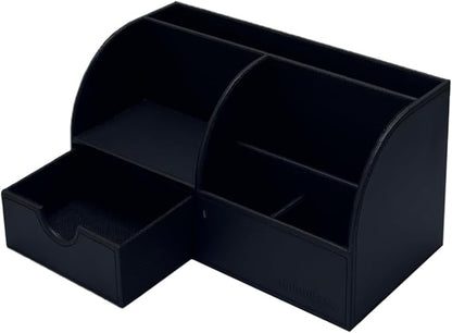 UnionBasic Desk Organizer - Multifunctional Leather Desktop Pen Holder Storage Box - Business Card/Pen/Pencil/Mobile Phone/Stationery Holder, Black Revised