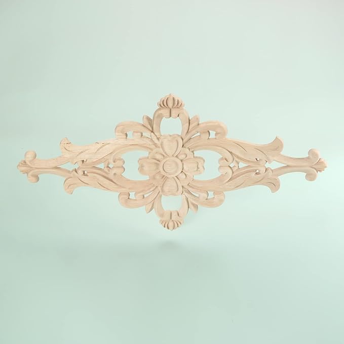 MUXSAM Wood Carved Appliques Furniture Decorative Onlays, 2Pcs Unpainted DIY Center Carving Decal for Door Wall Ceiling Cabinet Dresser Mirror Bed Mantel Bench Decoration, 40x20cm/15.75"x7.87"