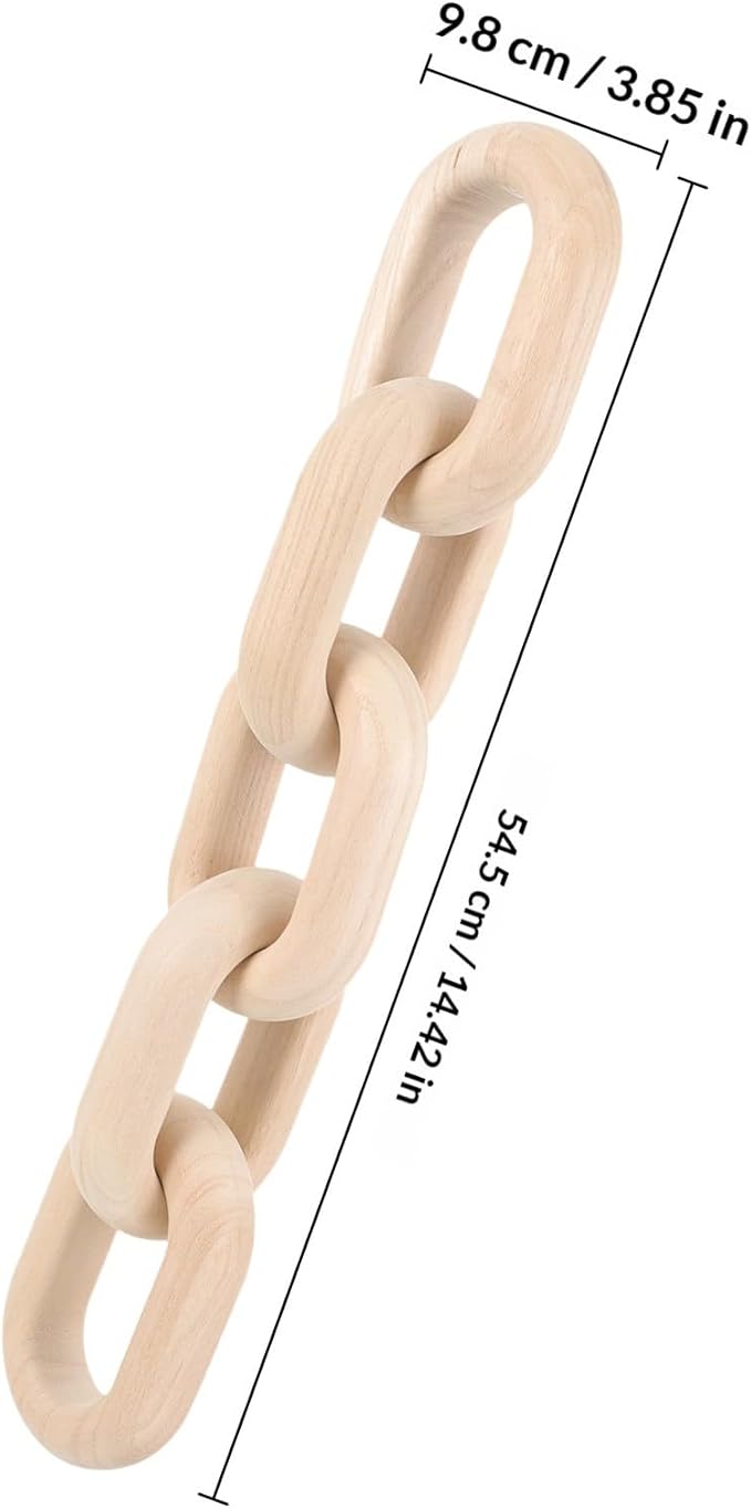 OSOLADY Wood Chain Link Decor: 5-Link Decorative Wooden Chain - Aesthetic Home Decor for Farmhouse Bookshelf Coffee Table Living Room Racks Cabinet
