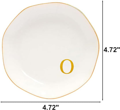 Ceramic Jewelry Tray Initial Ring Dish Personalized C-Monogrammed Engagement Wedding Gifts, for Birthday Mother's Day Christmas for Women, Ceramic White 4.75" (O)
