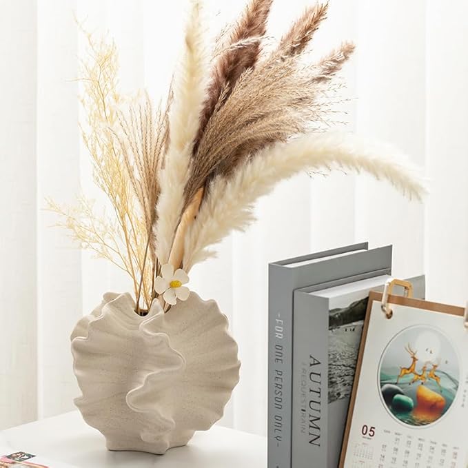 Modern Art Ceramic Coral Flower Vase Home and Office Decoration Sculpture Work Bohemian Decoration Coffee Table Office Bookshelf Living Room Decor (White)