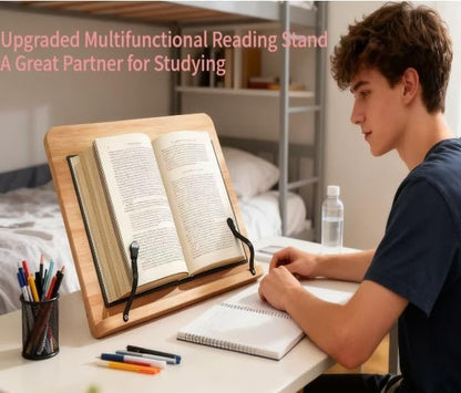 Reading Rack Wooden Bookshelf - Book Stand Foldable with 8 Adjustable Positions and Page Clips,Suitable for cookbooks、iPads、laptops、Sheet Music、and Reading Stands(15x11.4inch)