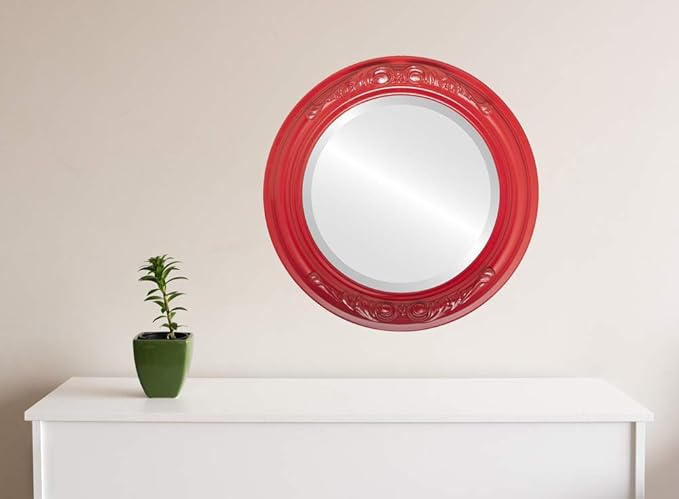 OVALCREST Round Beveled Wall Mirror for Home Decor - Florence Style - Holiday Red - 28x28 Outside Dimensions