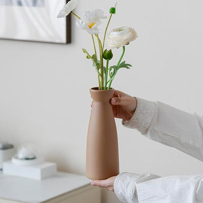Distressed Ceramic Vase Set of 3, Modern Bohemian Farmhouse Home Decor, Pampas Grass Dried Flowers Vases for Living Room, Dining Room, Bedroom, Kitchen, Bathroom, Office, Entryway (Brown Mix)