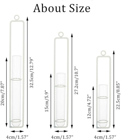 Sziqiqi Hanging Clear Glass Propagation Station Tube Vases for Cuttings, Buds, Greenery Hydroponic Plant Propagation Home Balcony Bath Wall Decoration Floral Container Set of 3 Ivory
