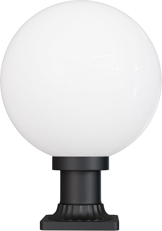 KASTLITE 12" Globe Combo with Pier Mount (White, Decorated Mount - Black) - Outdoor Lighting with LED Lamp - UV & Waterproof Pillar & Column Deck Driveway Yard Patio & Garden Fixture - Made in USA