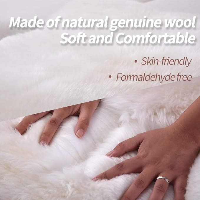 Premium Genuine Fur Sheepskin Rug Real Australia Sheepskin Natural Luxury Fluffy Lambskin Fur Area Rug Seat Covers for Kids Bedroom Sofa Chair Cover (Dark Aquamarine, Double Pelt/2ft x 6ft)