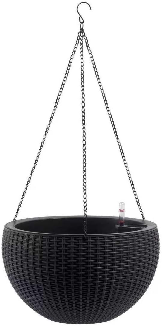 2Pack 13.5" High Hanging Planters for Outdoor/Indoor Plants, Self Watering Hanging Pot with Water Level Indicato, Drainage Holes and Chain for Garden Porch, Black
