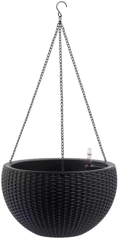 2Pack 13.5" High Hanging Planters for Outdoor/Indoor Plants, Self Watering Hanging Pot with Water Level Indicato, Drainage Holes and Chain for Garden Porch, Black