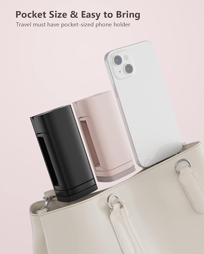 MiiKARE Travel Essentials Airplane Phone Holder, Universal Handsfree Phone Mount for Flying with 360 Degree Rotation, Travel Must Haves Phone Stand for Desk, Tray Table, Black&Pink