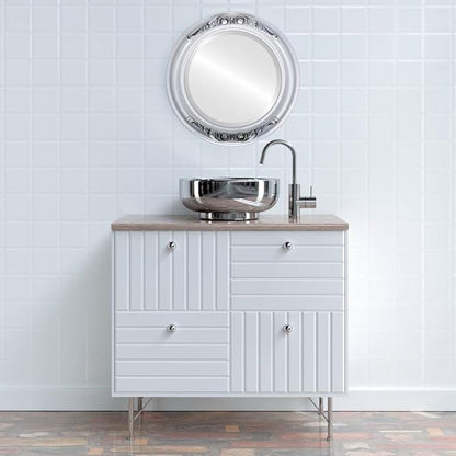 OVALCREST Round Beveled Wall Mirror for Home Decor - Florence Style - Silver Spray - 28x28 Outside Dimensions