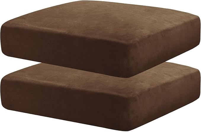 MAXIJIN Velvet Stretch Cushion Covers Couch Cushion Slipcovers Loveseat Sofa Cushion Covers for Individual Cushions with Elastic Bottom (2 Piece Loveseat Cushion Covers, Dark Coffee)