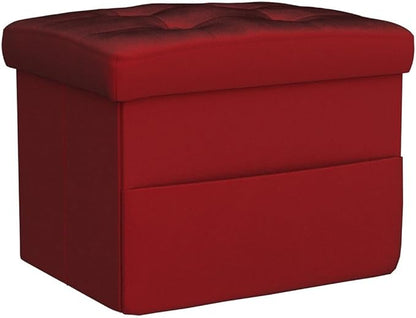 LINMAGCO Storage Ottoman Folding Foot Stool Foot Rest with Side Pocket Modern Ottoman with Storage Short Sofa Stool Linen Cloth 17x13x13(ROSEO)