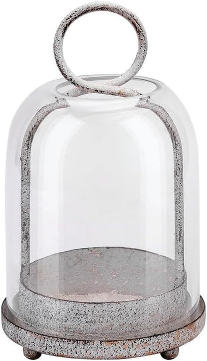 7.5" High Versatile Modern Metal Hurricane Lantern with Handmade Sturdy Glass Dome in Shabby White for 2" Pillar Candle & Plants, Industrial, Farmhouse (White Shabby, 4" x7.5 for 2" Pillar)