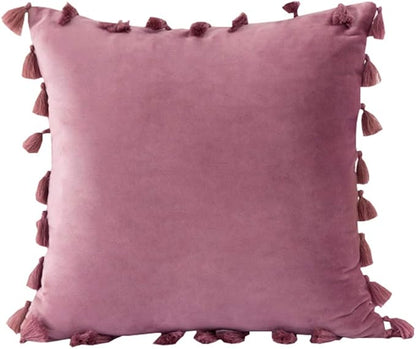 vctops Velvet Soft Solid Decorative Throw Pillow Cover with Tassels Boho Accent Cushion Case for Couch Bedroom Car Pink Purple 20''x20''