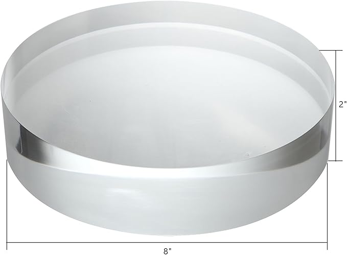 CiaoHER 2in Thickness 8in Diameter Acrylic Disc Display Block Clear Polished Round Pedestal Stand Riser 8" x 2", 1 Pack
