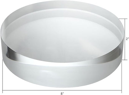 CiaoHER 2in Thickness 8in Diameter Acrylic Disc Display Block Clear Polished Round Pedestal Stand Riser 8" x 2", 1 Pack