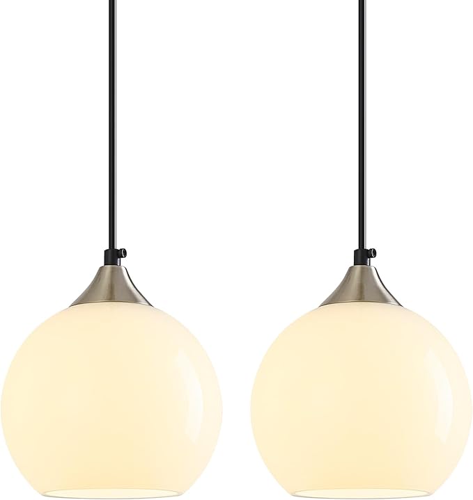 Milky Luster Glass Pendant Lights Kitchen Island Globe Pendant Light Fixtures Modern Pendant Lighting for Bedroom Living Dining Room Light Fixture (5.9 in, 2 Pack)