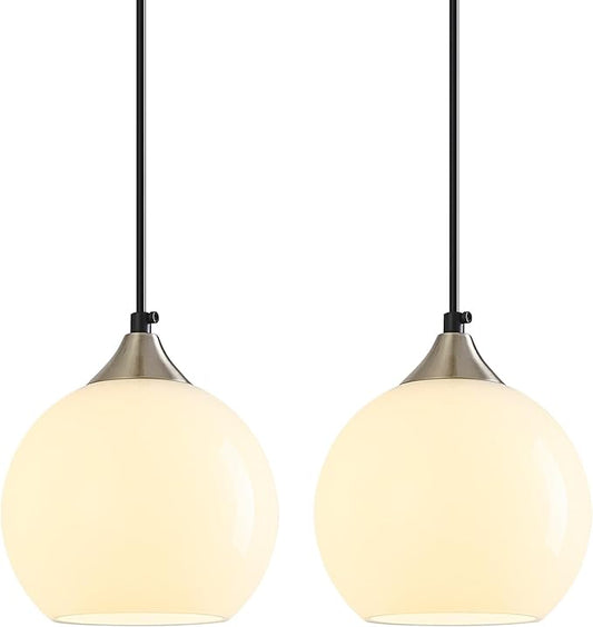 Milky Luster Glass Pendant Lights Kitchen Island Globe Pendant Light Fixtures Modern Pendant Lighting for Bedroom Living Dining Room Light Fixture (5.9 in, 2 Pack)