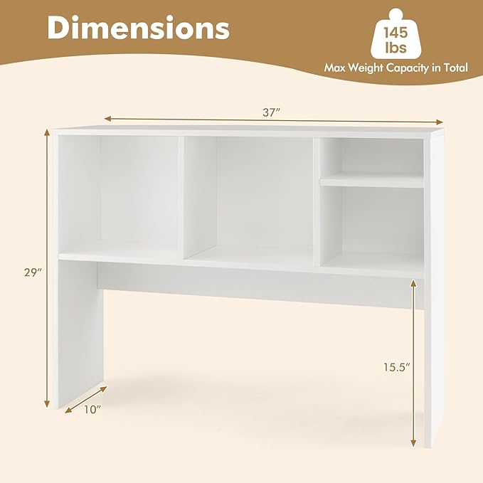 GOFLAME 4 Cubes Desktop Bookshelf, 37” Tabletop Wood Desk Shelf for Computer Monitor, Modern Countertop Desk Display Hutch Storage Organizer Shelf for Home Office, Dorm, Study (White)