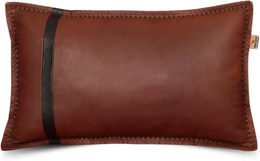 Genuine Lambskin Leather Pillow Cover, 18x26 Inch Case for Lumbar Throw Couch Pillows, Thick & Soft Cushion Covers for Sofa Bed Home Decor (Dark Brown & Black Box Pack of 1)