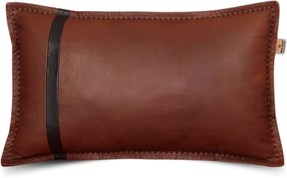 Genuine Lambskin Leather Pillow Cover, 20x28 Inch Case for Lumbar Throw Couch Pillows, Thick & Soft Cushion Covers for Sofa Bed Home Decor (Dark Brown & Black Box Pack of 1)