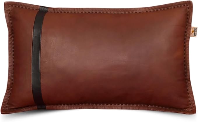Genuine Lambskin Leather Pillow Cover, 22x30 Inch Case for Lumbar Throw Couch Pillows, Thick & Soft Cushion Covers for Sofa Bed Home Decor (Dark Brown & Black Box Pack of 1)