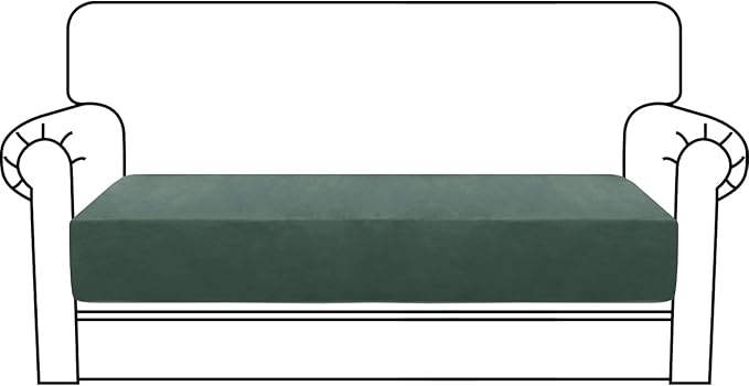 MAXIJIN Velvet Stretch Couch Cushion Covers Soft Loveseat Cushion Cover Replacement Sofa Seat Cushion Slipcovers RV Protector with Elastic Bottom (1 Piece Loveseat Cushion Cover, Pea Green)