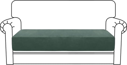 MAXIJIN Velvet Stretch Couch Cushion Covers Soft Loveseat Cushion Cover Replacement Sofa Seat Cushion Slipcovers RV Protector with Elastic Bottom (1 Piece Loveseat Cushion Cover, Pea Green)