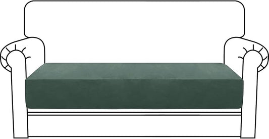 MAXIJIN Velvet Stretch Couch Cushion Covers Soft Loveseat Cushion Cover Replacement Sofa Seat Cushion Slipcovers RV Protector with Elastic Bottom (1 Piece Loveseat Cushion Cover, Pea Green)