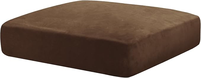 MAXIJIN Velvet Stretch Cushion Cover Fitted Couch Cushion Slipcovers 1 Pack Arm Chair Seat Cushion Cover for Individual Cushion Sofa Chair with Elastic Bottom (Chair Cushion, Dark Coffee)