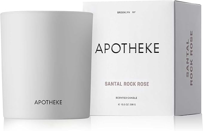 Apotheke Signature Scented Candles for Home, Santal Rock Rose - 10.5 oz - Soy Wax, Non Toxic, Large Jar White - Luxury Candle Gifts for Women & Men - Sandalwood, Rose, Musk, and Leather