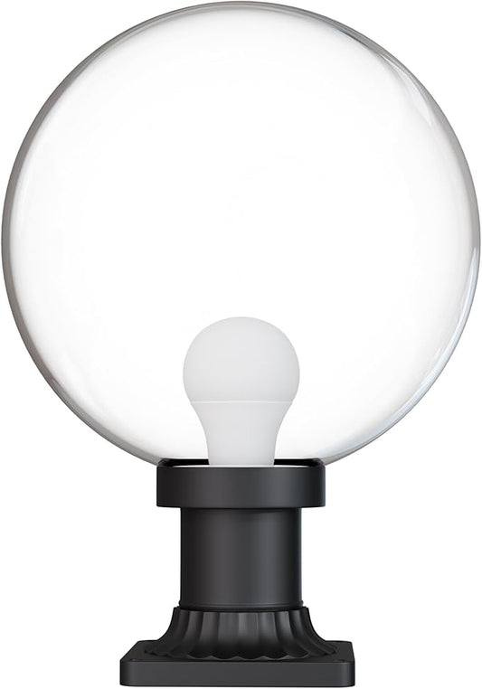 KASTLITE 12" Globe Pier Mount Outdoor Lighting with LED Lamp | UV & Waterproof Pillar & Column Lights | Deck Driveway Yard Patio & Garden Fixture | Made in USA | Clear Cover, Black Decorated Base
