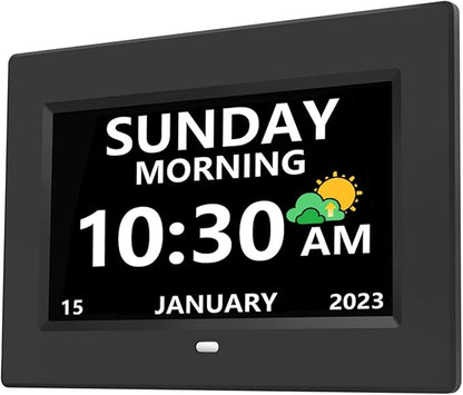 7 Inch Clock with Day and Date for Elderly Large Display Digital Clocks 12 Alarms 3 Display Modes Large Font Alzheimer's Clock Alarm Clocks for Seniors Auto DST Black