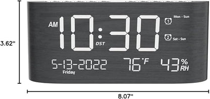 Mesqool Digital Alarm Clock, with Calendar Temperature and Humidity, Loud Volume, Dual Alarm, USB and Type-C Charging Ports, Dimmer, 12/24H, Snooze, Stylish Wood Grain Pattern Digital Clock for Décor